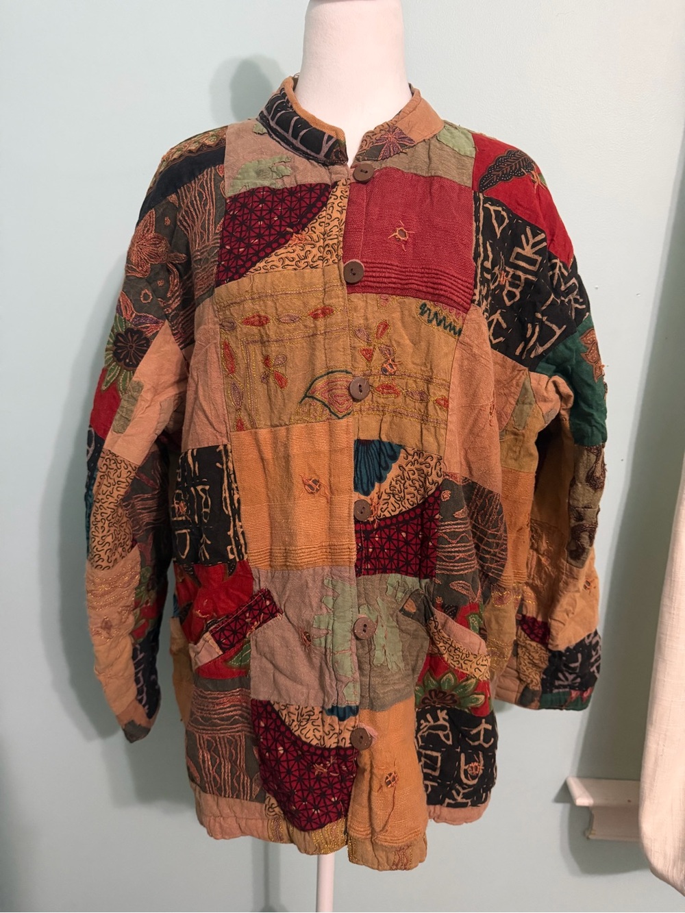 Vintage RIVA Patchwork Quilted Jacket Cotton Boho Free Size Made in India
